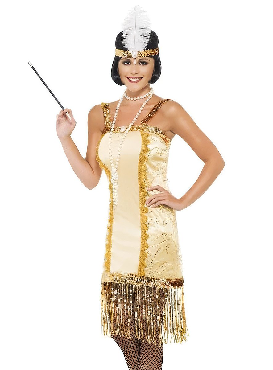 NET TOYS Gold-Flapper-Kleid 20er Jahre – Mit Stirnband & Handschuhen, Größe M