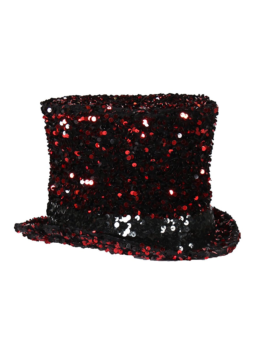 Høj hat med pailletter, rød - maskworld.com
