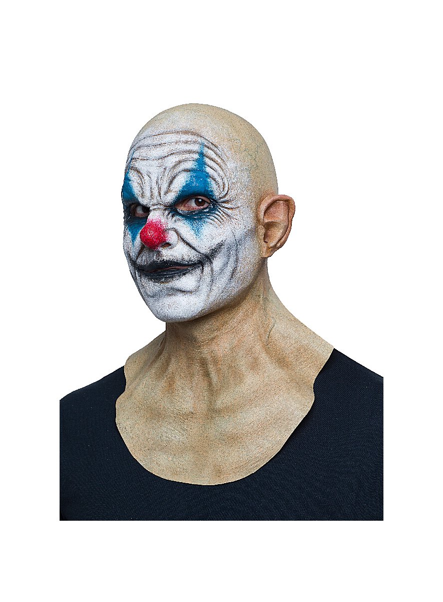 Generique Horror-Clown-Maske – Blutig, Aus Latex – Bedeckt Kopf & Hals – Mit Offener Wunde, Verfaulten Zähnen & Orange Locken