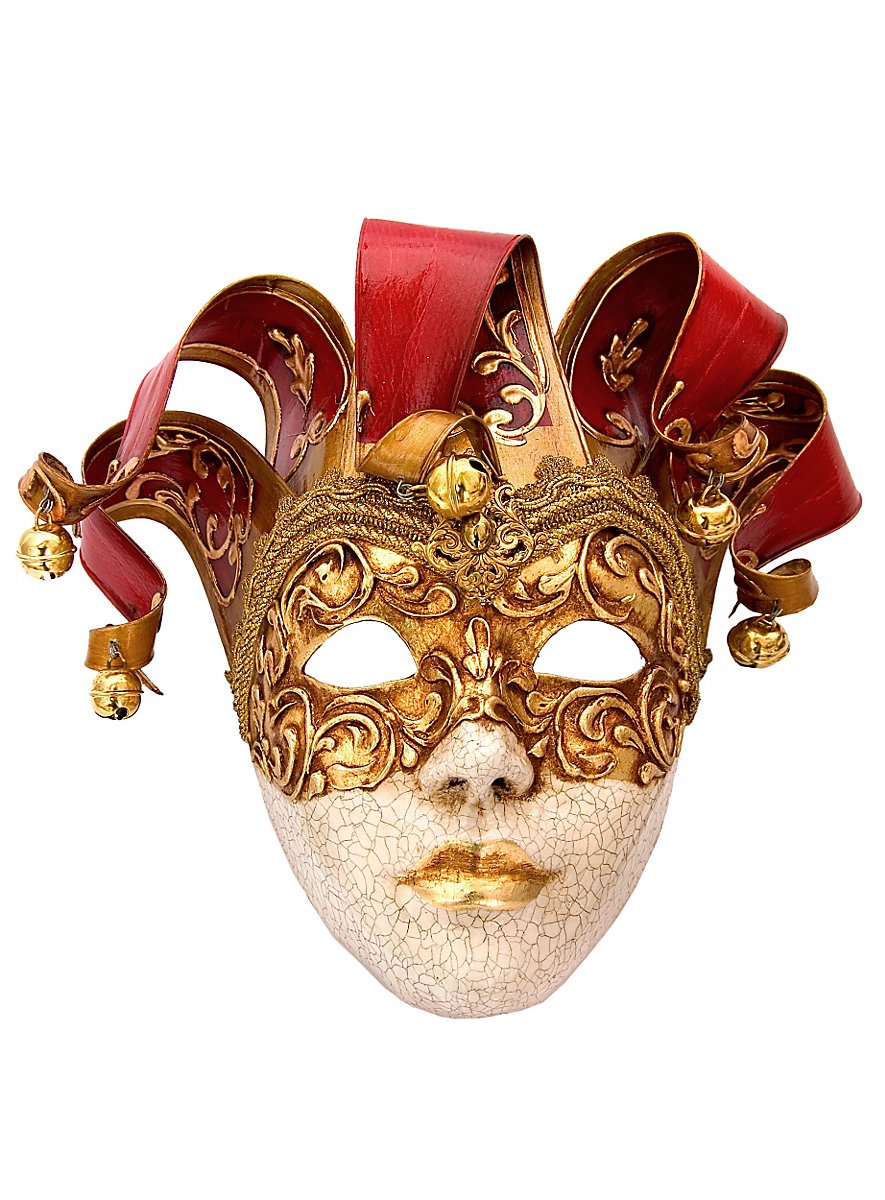 Jolly stucco Craquele rosso Venetian Mask - maskworld.com