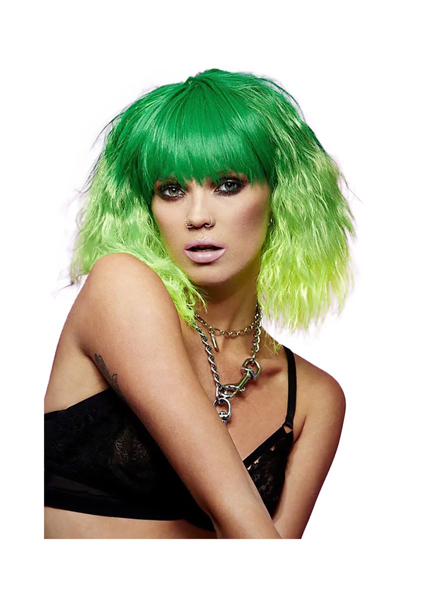 Manic Panic pruik - groen, halflang, geraffeld - maskworld.com