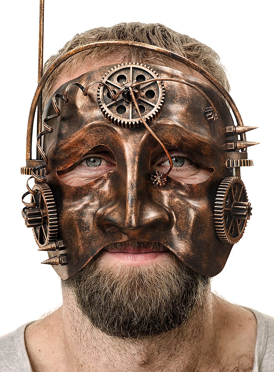 Maschera Steampunk Nera Con Ingranaggi E Tubi Gialli