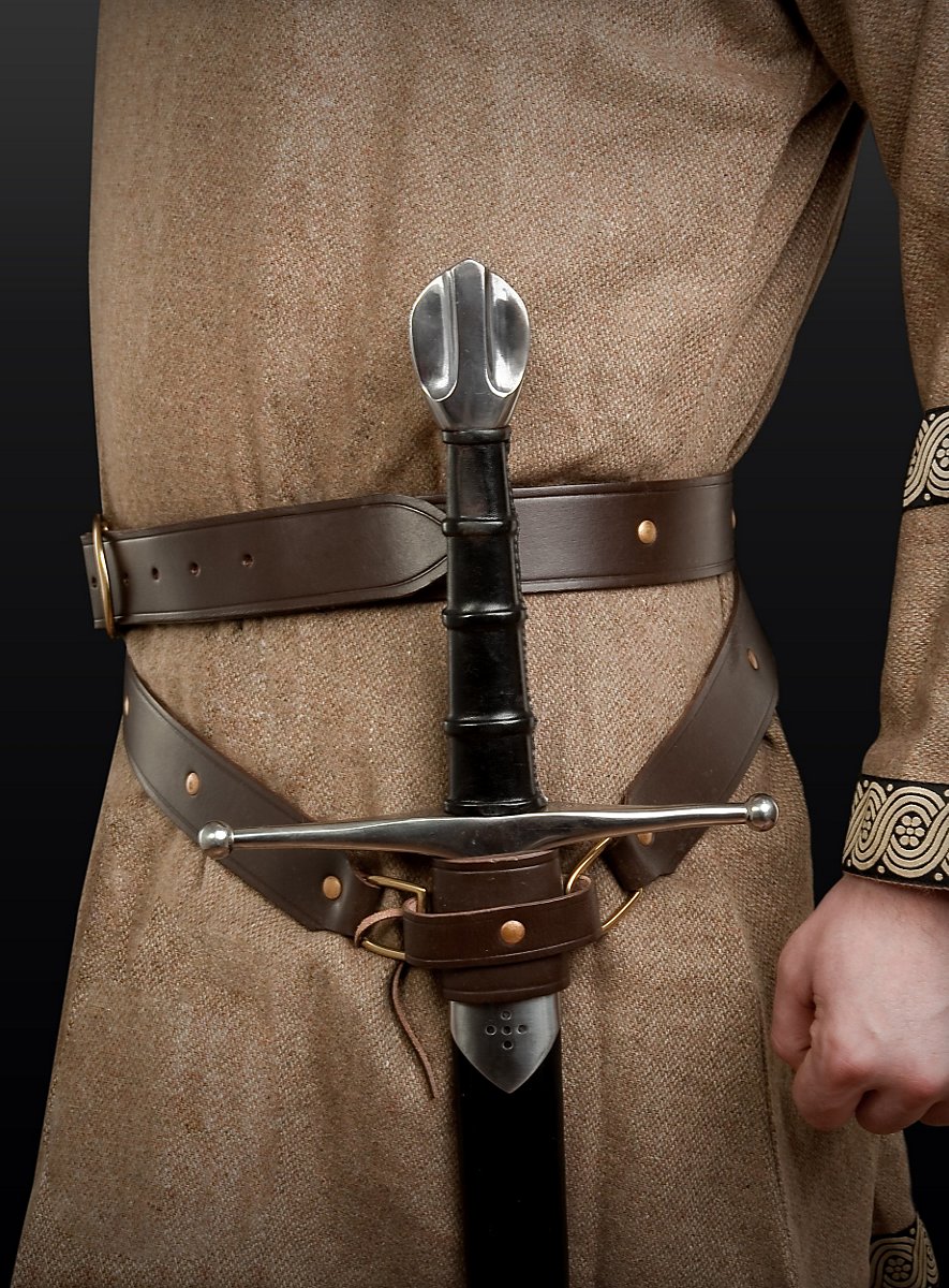 Medieval double wrap sword belt brown - maskworld.com