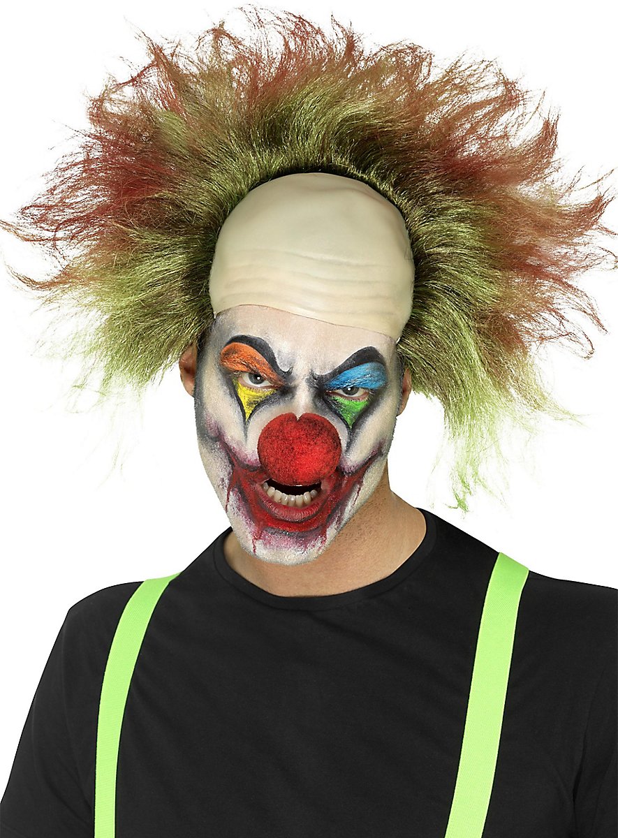 Set Completo Costume Clown Horror: Cappello, Parrucca Calva, Naso Rosso E Trucco Viso
