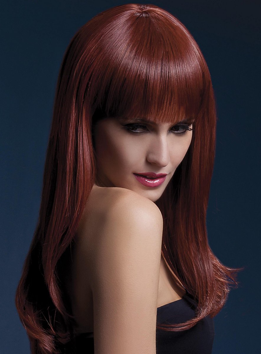 Parrucca taglio lungo con frange rame - maskworld.com