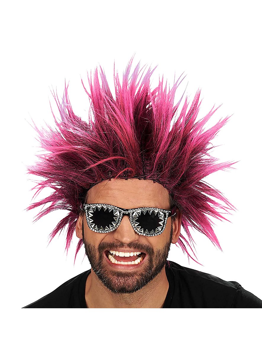 Lot De 2 Perruques Punk - Crête De Coq - Rose Et Bleu - Pour Cosplay, Fête, Déguisement