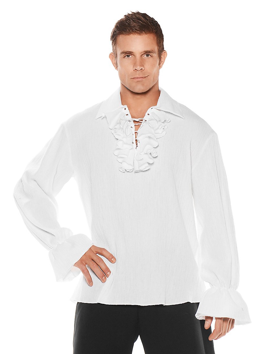 Pirate shirt with ruffles white - maskworld.com