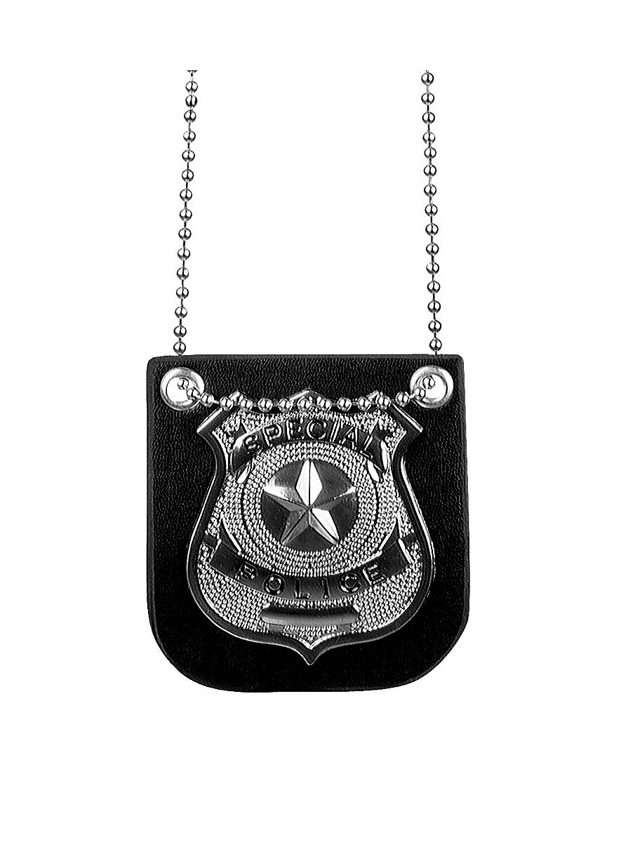 1pc Metal Badge With Black Leather Holder Police Badge Necklace