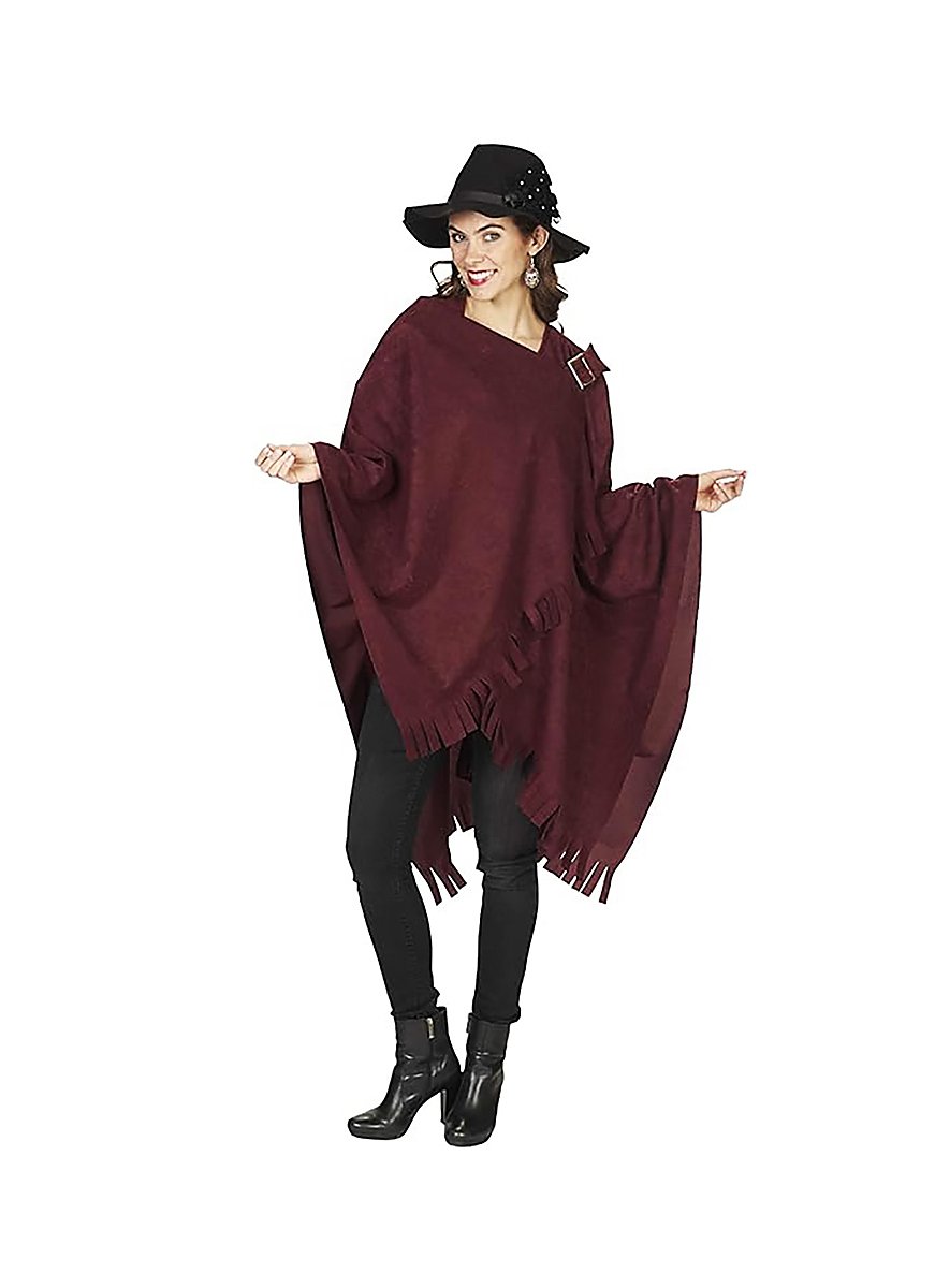 Red-Brown Poncho with Clasp - maskworld.com