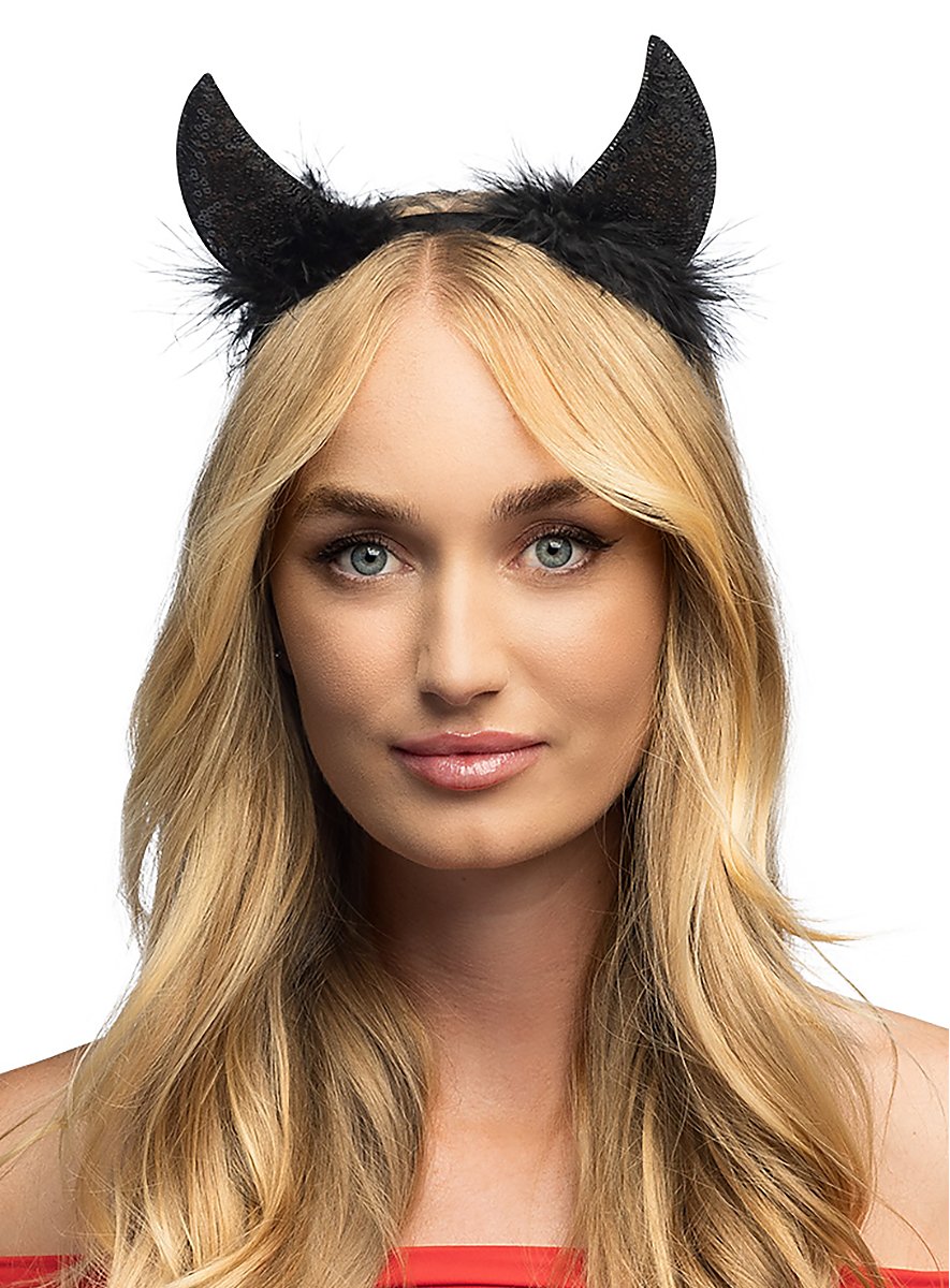 Schwarze Teufelshörner mit Pailletten - maskworld.com