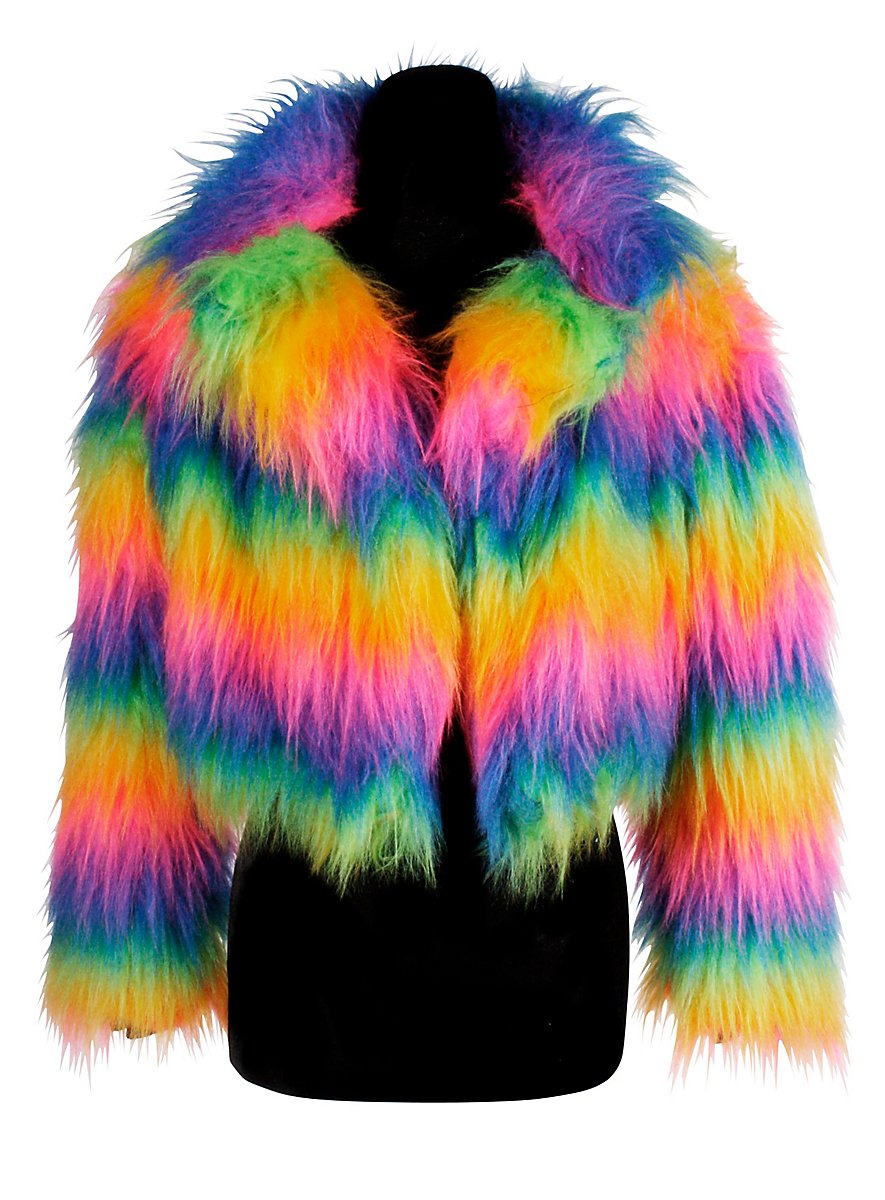 Veste en fausse fourrure arc-en-ciel - maskworld.com