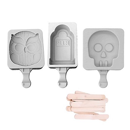 Silicone moulds set for popsicles tombstone, owl, skull set of 3