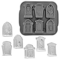 Gravestone silicone mould for biscuits, chocolate and ice cubes 6-fold with lid
