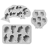 Halloween silicone moulds set ghosts, cats, owls for baking and for chocolates and ice cubes, set of 3