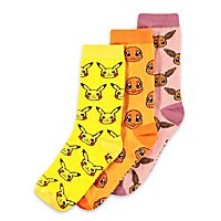Pokémon – Pikachu/Glumanda/Evoli Socken 3er-Pack