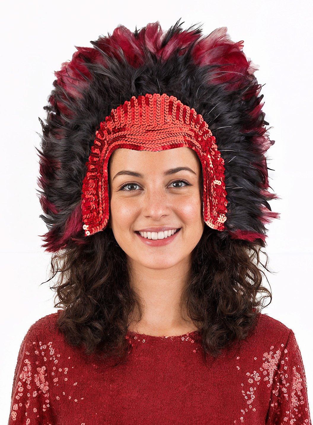 Showgirl Headdress with Feathers red-black