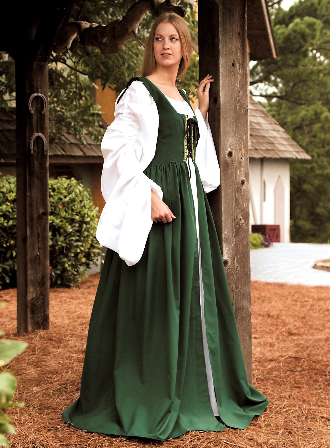 Medieval sleeveless dress - Lucretia, green