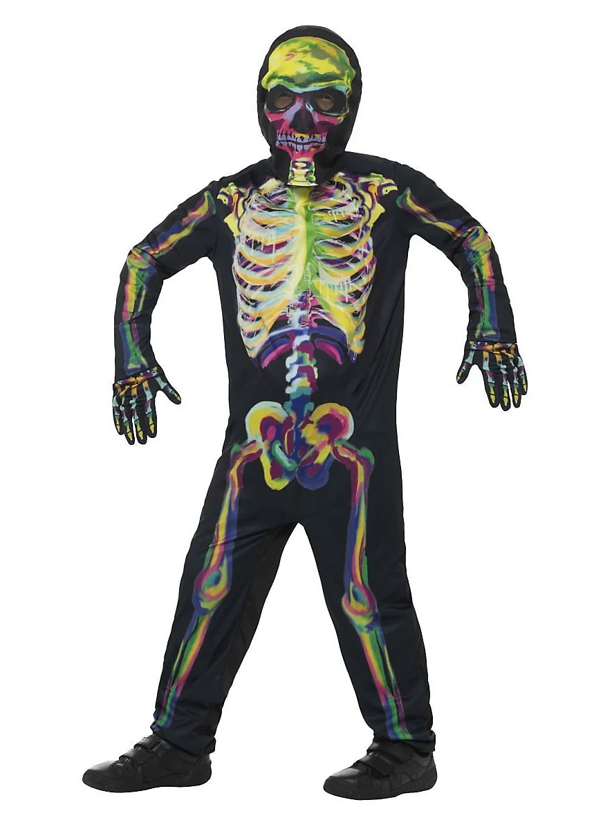 Costume enfant de squelette lumineux aux couleurs vives
