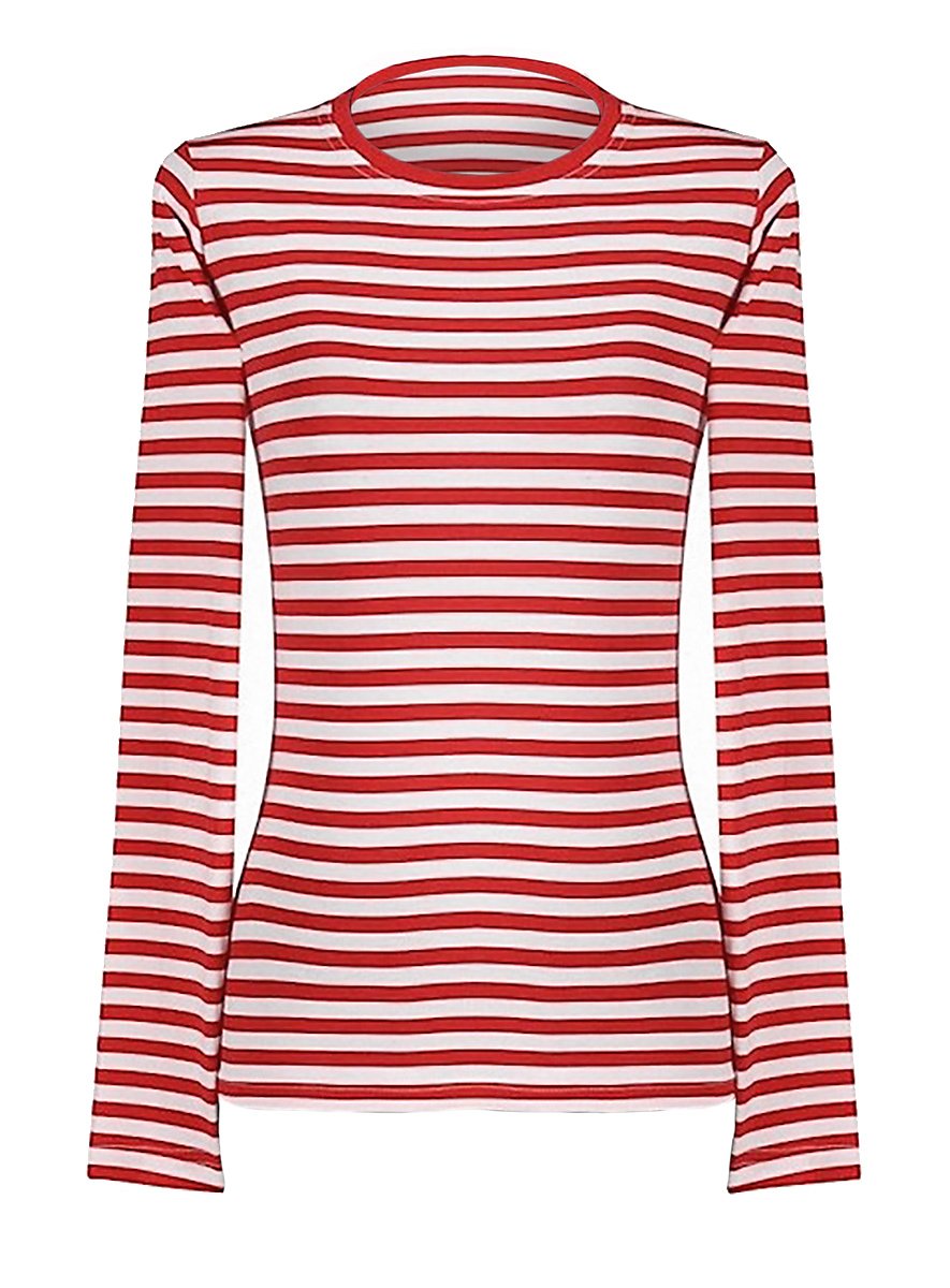 Dames gestreept shirt lange mouwen rood-wit – geschikt voor dagelijks gebruik