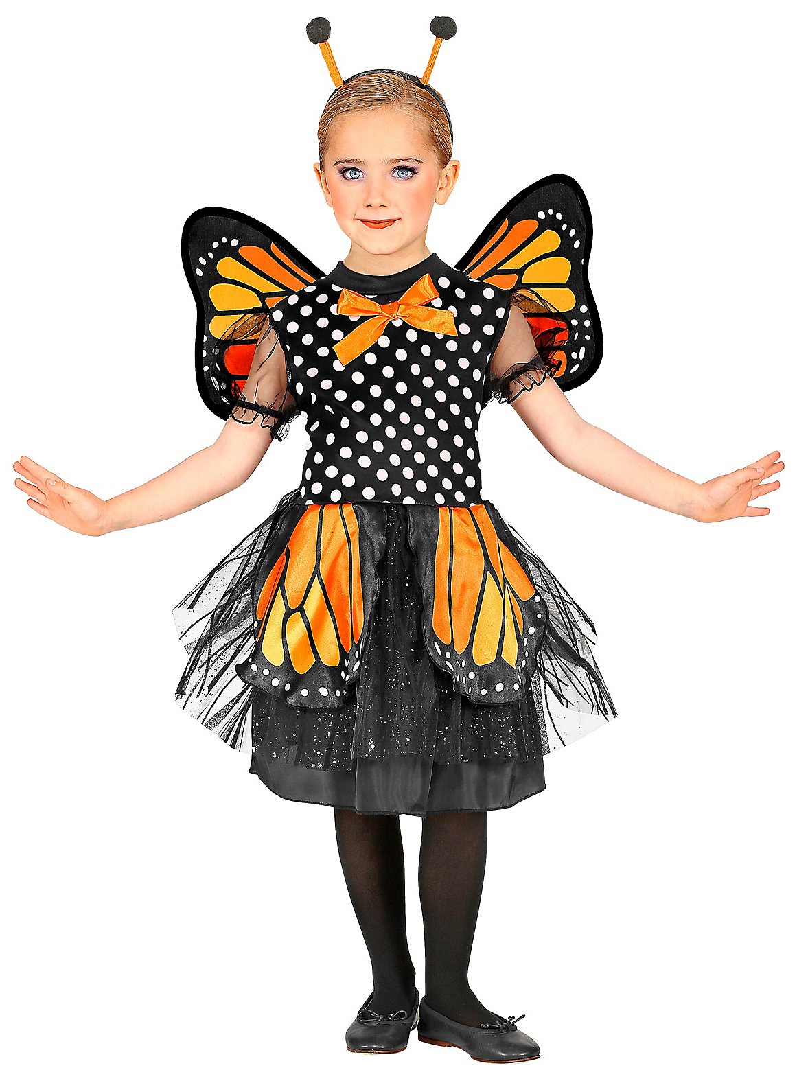 Kleiner Schmetterling Kostüm für Mädchen | Halloween Kostüm für Kinder | Größe: 104 | Farbe: Orange