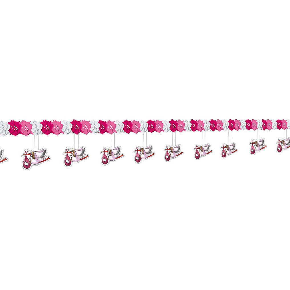 Stork baby paper garland pink 4 meters