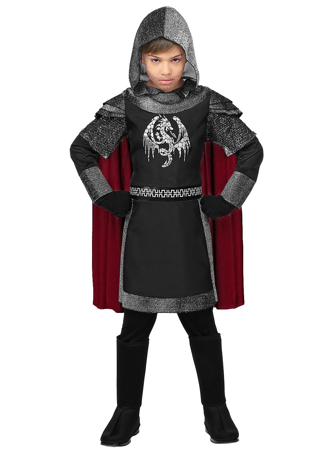 Schwarzer Ritter Kostüm für Kinder | Halloween Kostüm für Jungs | Größe: 140 | Farbe: Schwarz