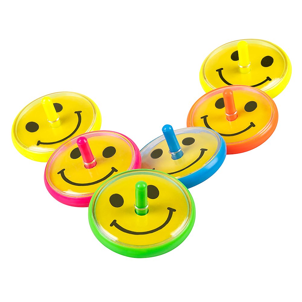 Trottole Smiley di diversi colori, 6 pezzi