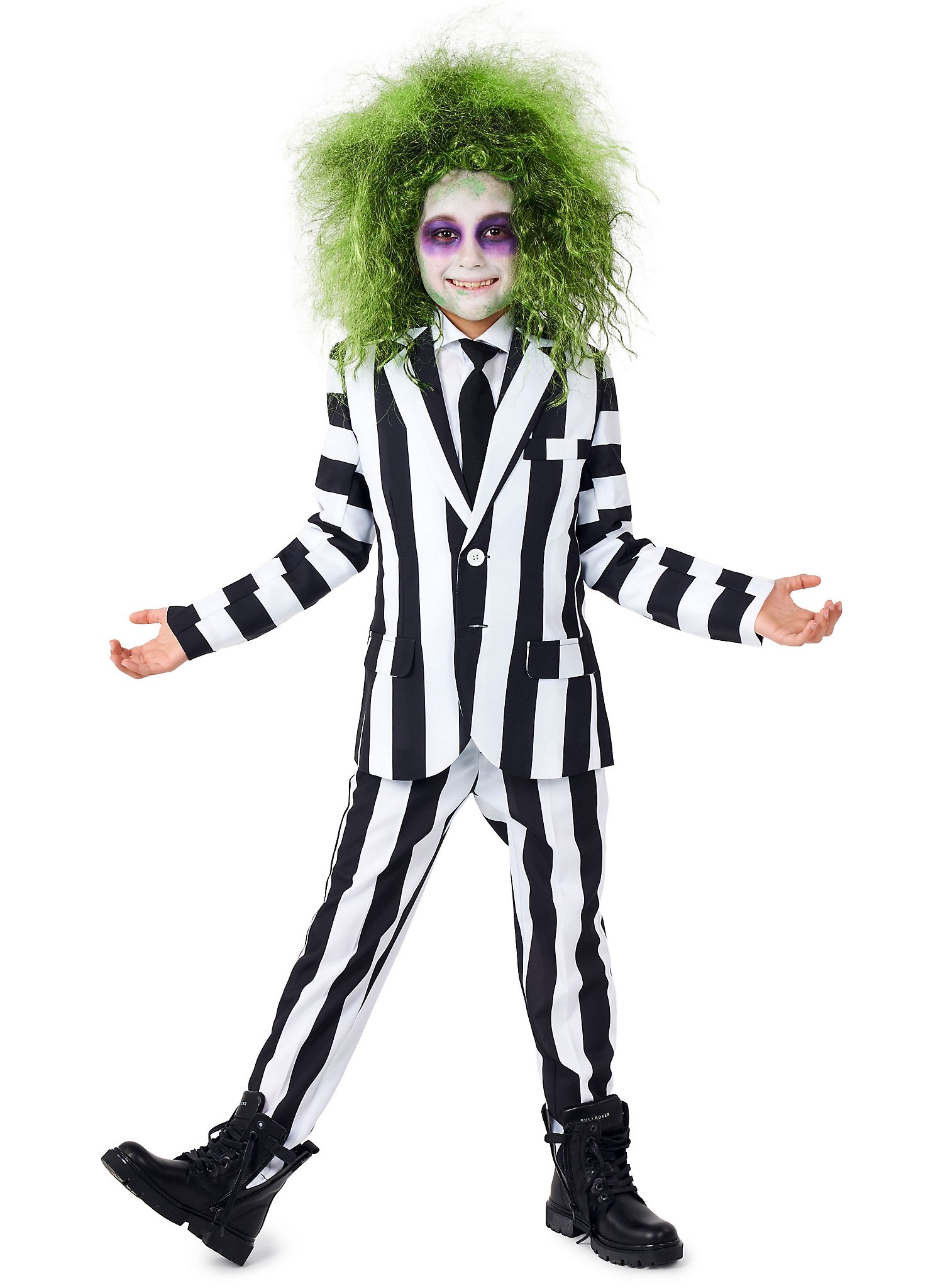 Boys Beetlejuice Kostüm Kinder Anzug | Halloween Kostüm für Jungen | Größe: 122-134 | Farbe: Weiß
