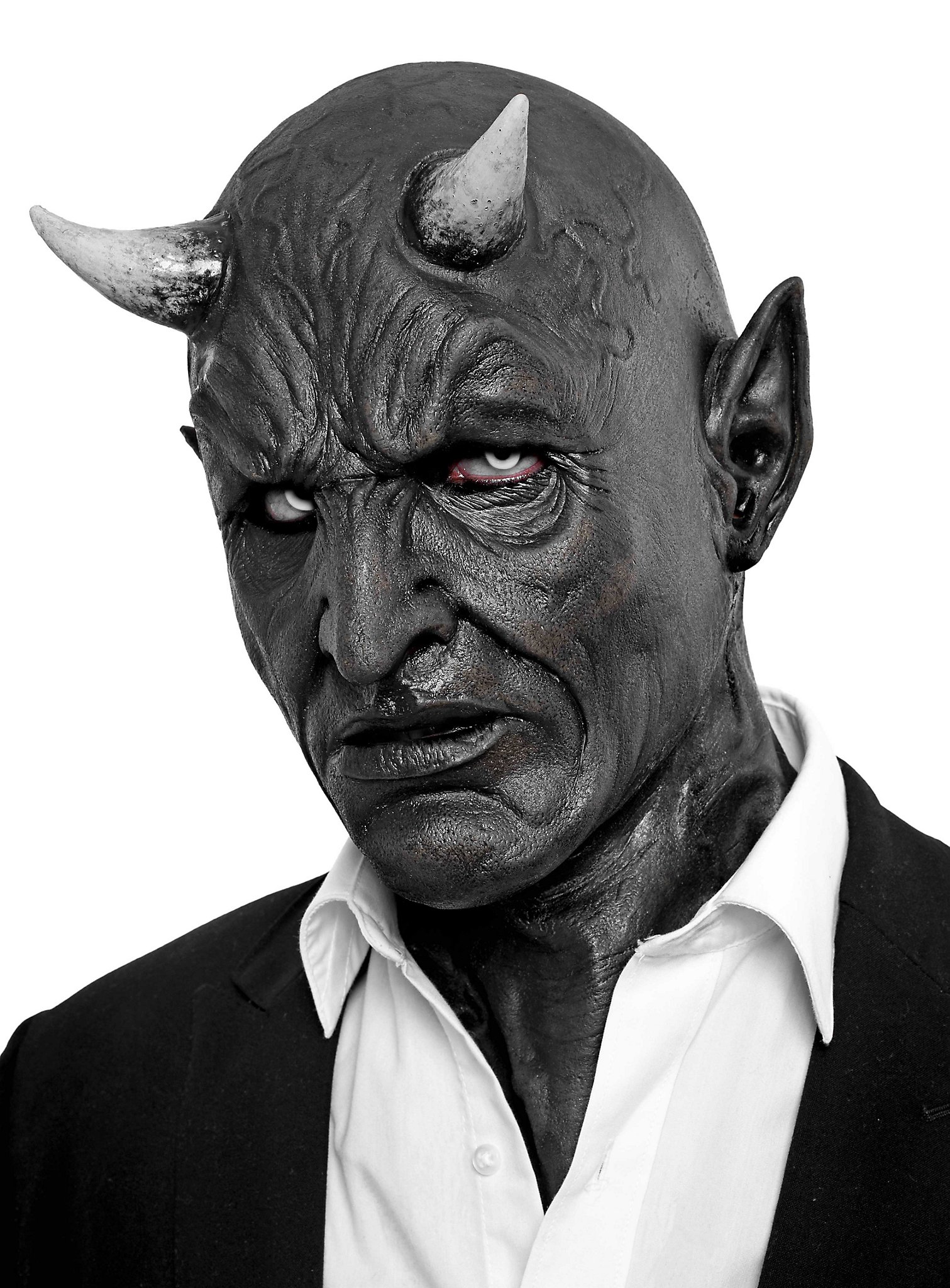 Mephistopheles Latex Hyper Maske | Halloween Maske für Männer | Größe: | Farbe: Schwarz