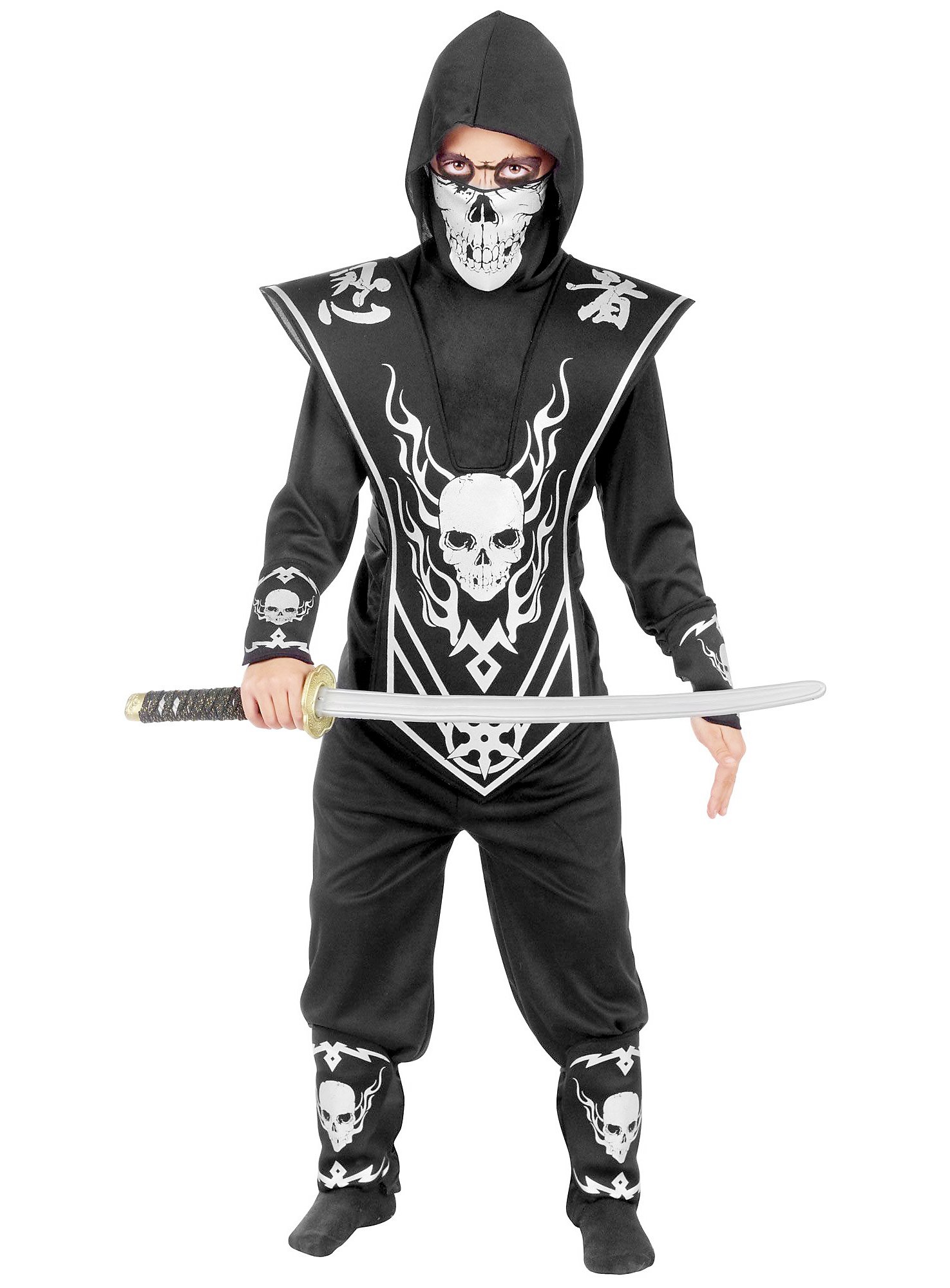 Deadly ninja costume for kids silver