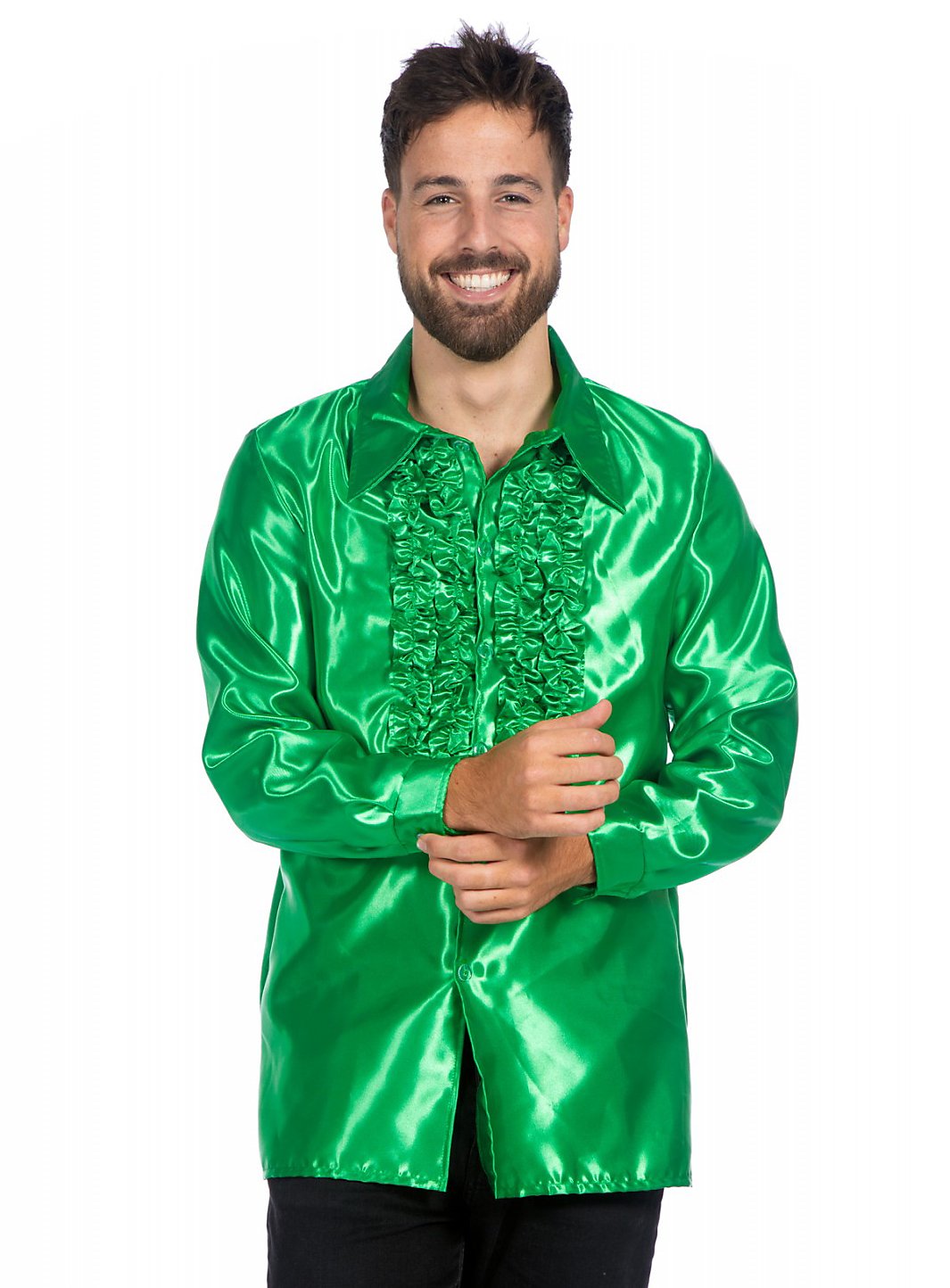 Camicia con volant in raso verde