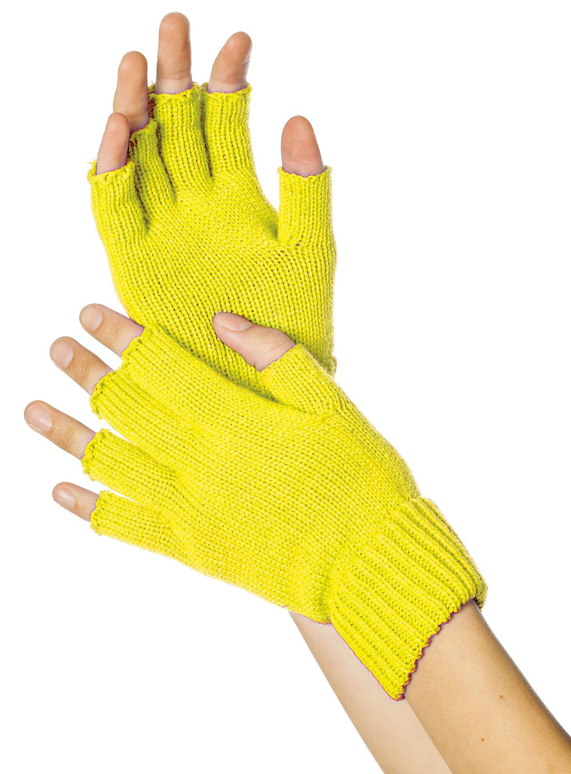 Gants tricotés sans doigts jaune fluo