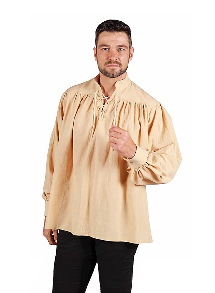 Schnürhemd beige | Piratenkostüm für Männer | Größe: M | Farbe: Beige