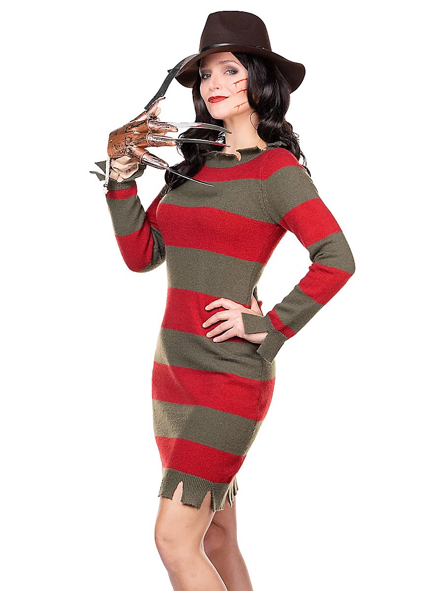 Costume da Freddy Krueger per donna con cappello e guanto originale