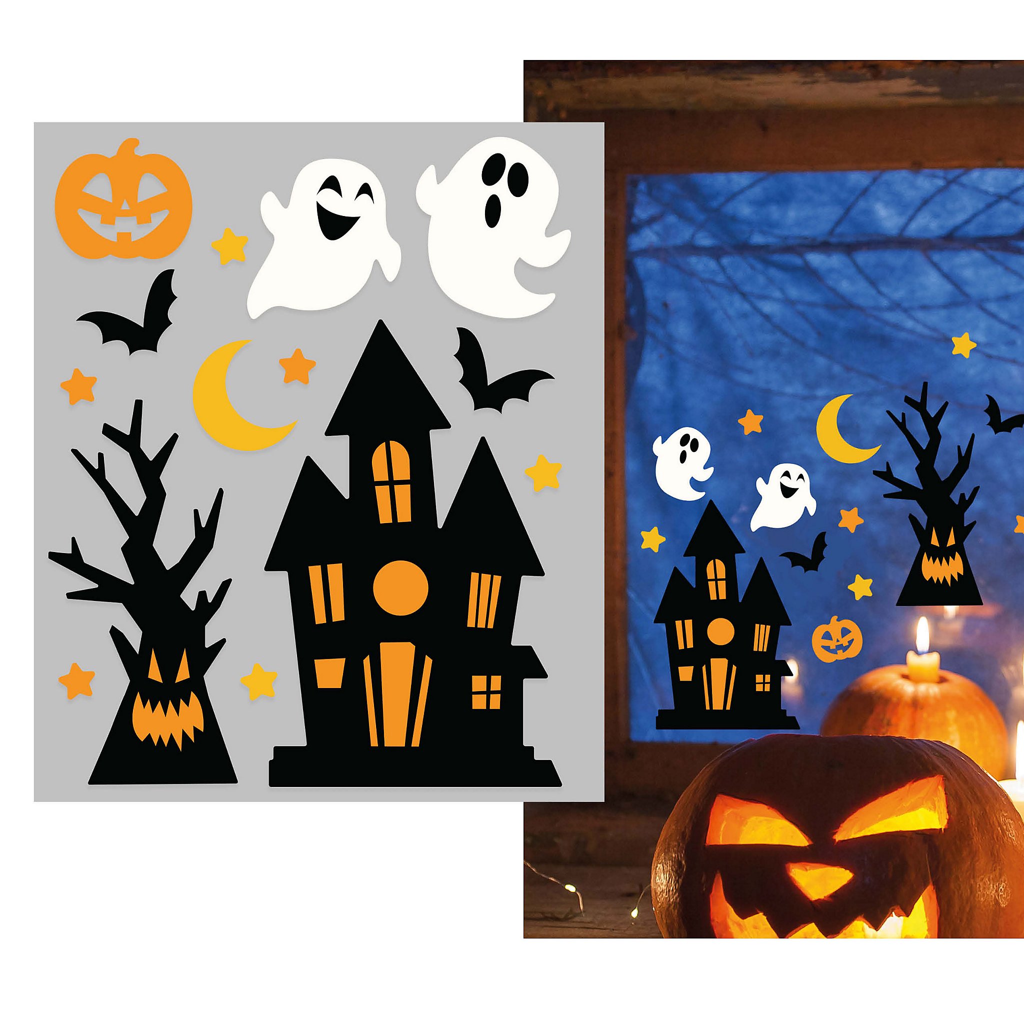 Happy Halloween Haus – Gel-Aufkleber | Halloween Deko | Farbe: Schwarz