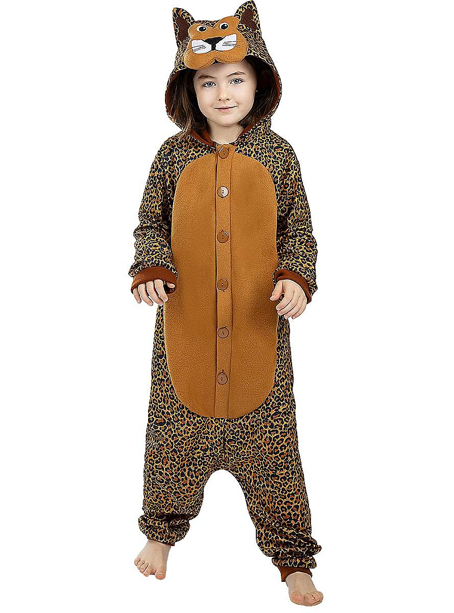 Leoparden Onesie Kostüm für Kinder | Halloween Kostüm für Kinder | Größe: 110-116 | Farbe: Braun