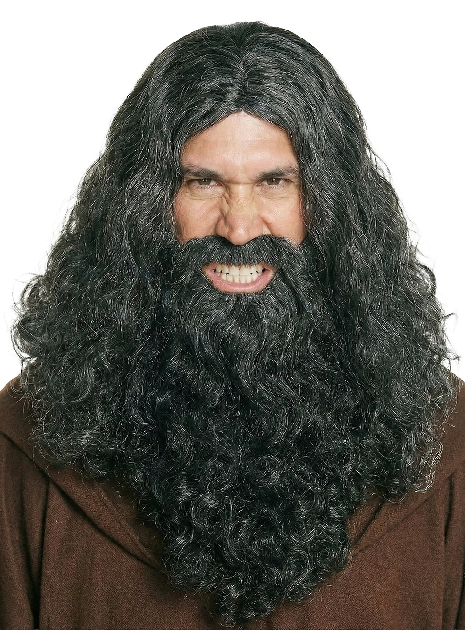 Perruque et barbe de nain noir-gris