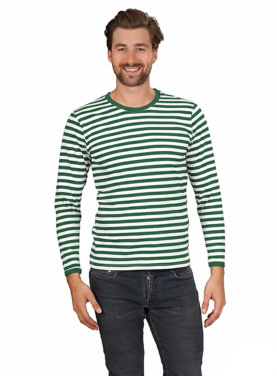 Men's Striped Long-Sleeved Shirt in Green And White – Suitable for Everyday Wear