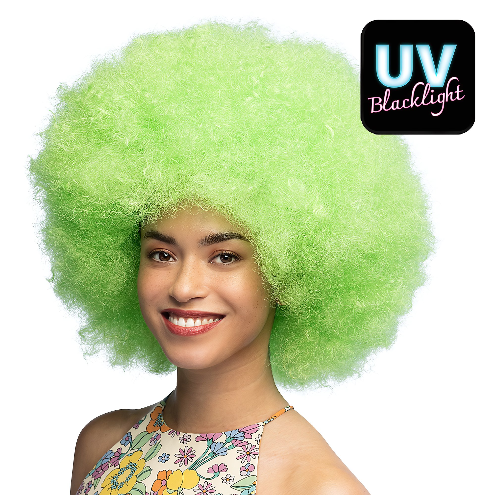 Perruque UV en barbe à papa vert fluo