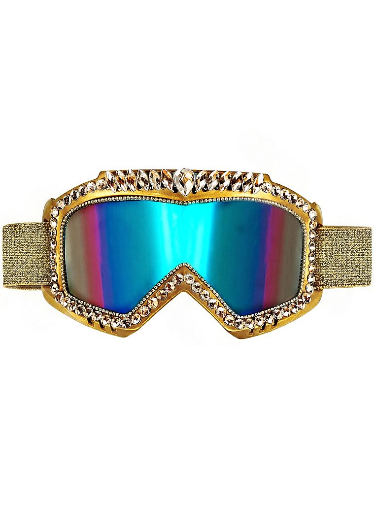 Gafas de esquí con pedrería dorada
