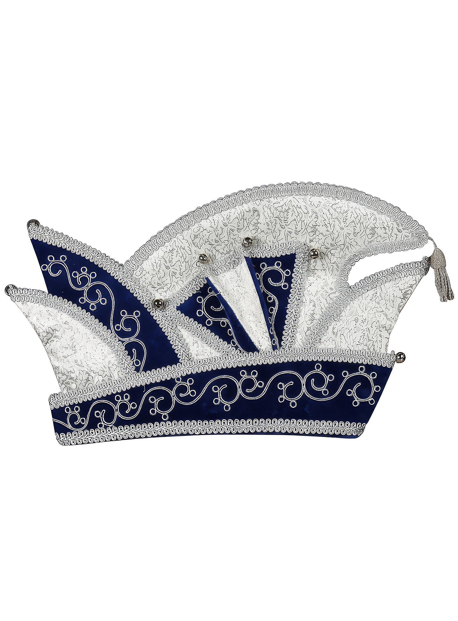 Gorro de comité de brocado azul y plateado