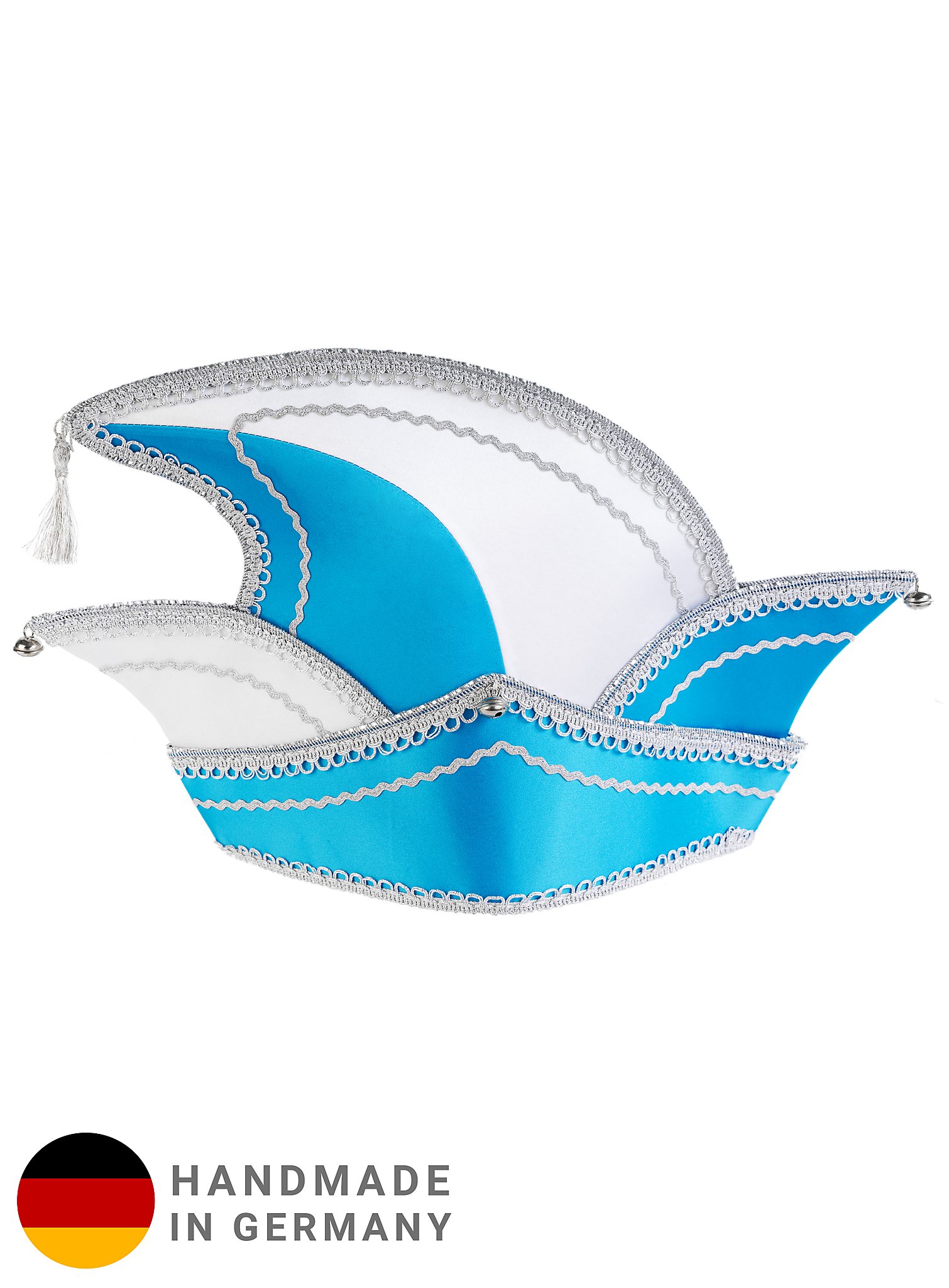 Elegant turquoise committee cap with three sails and silver trim