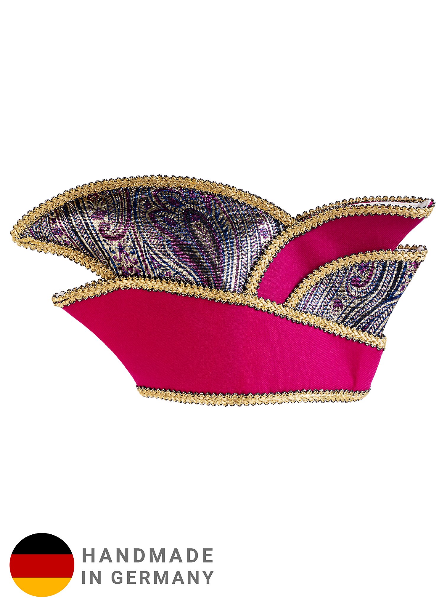 Mini cap pink with brocade insert and gold trim