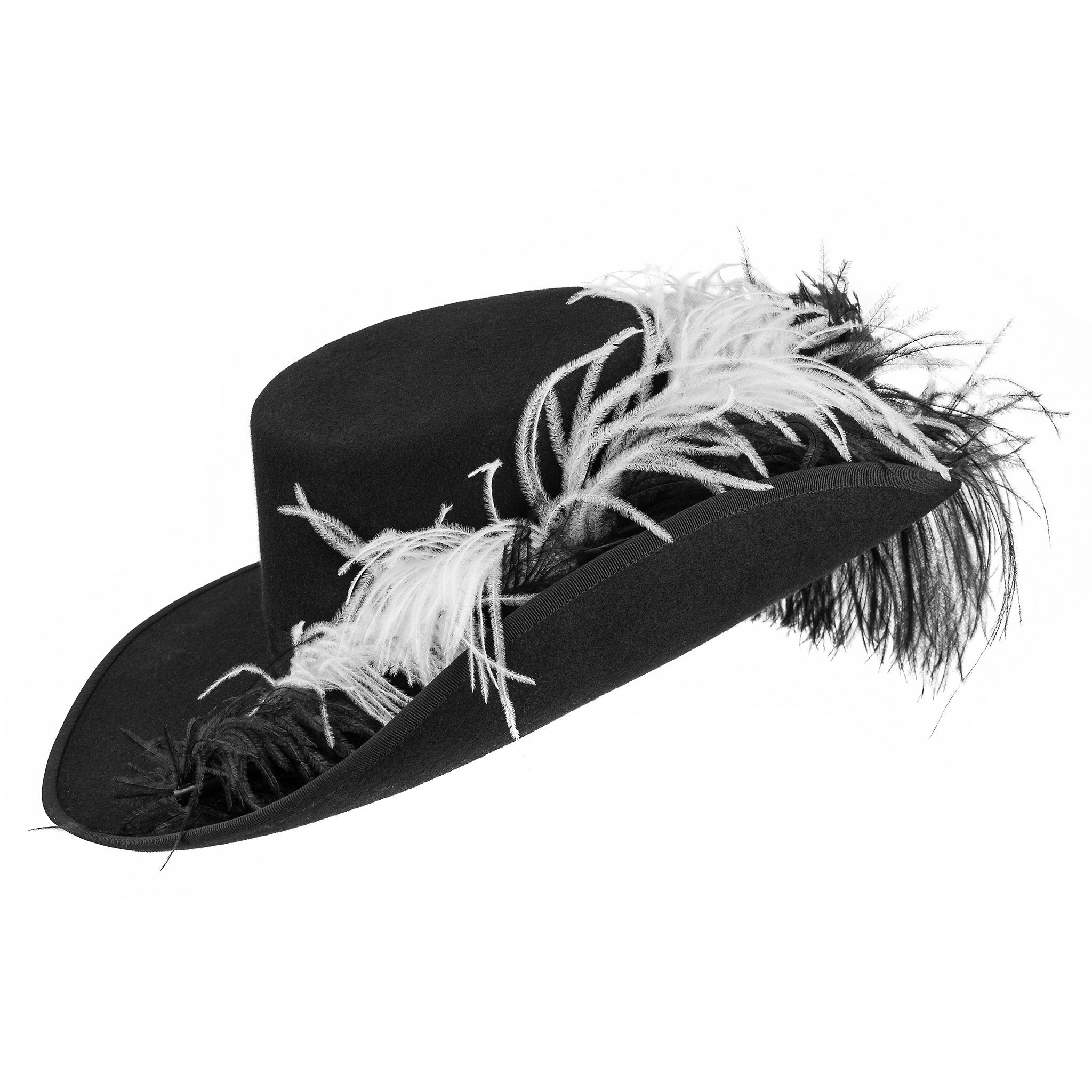 Chapeau mousquetaire avec plume d’autruche blanche en feutre de laine – Calabrese