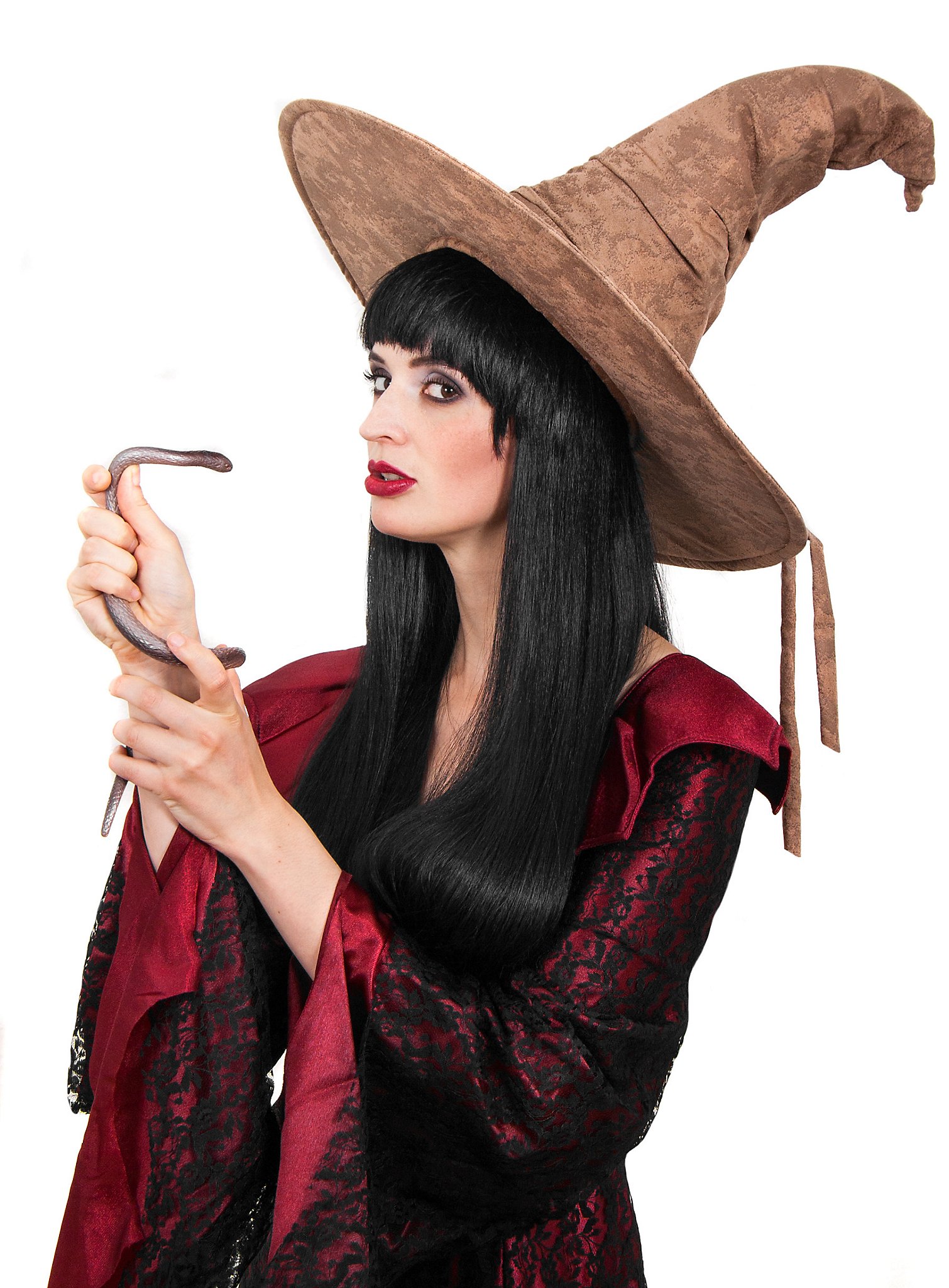 Perruque noire à cheveux longs avec frange