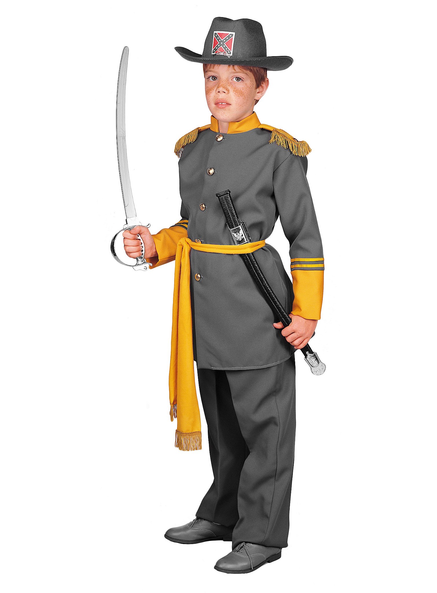 Südstaatenoffizier Kinderkostüm | Halloween Kostüm für Jungs | Größe: 128 | Farbe: Grau