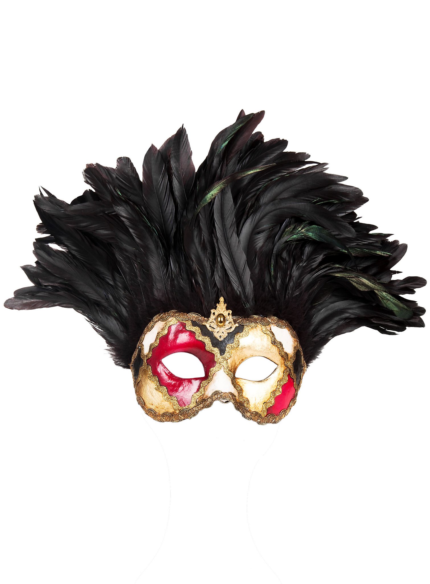 Incas Colombina scacchi colore piume nere Venetian Mask