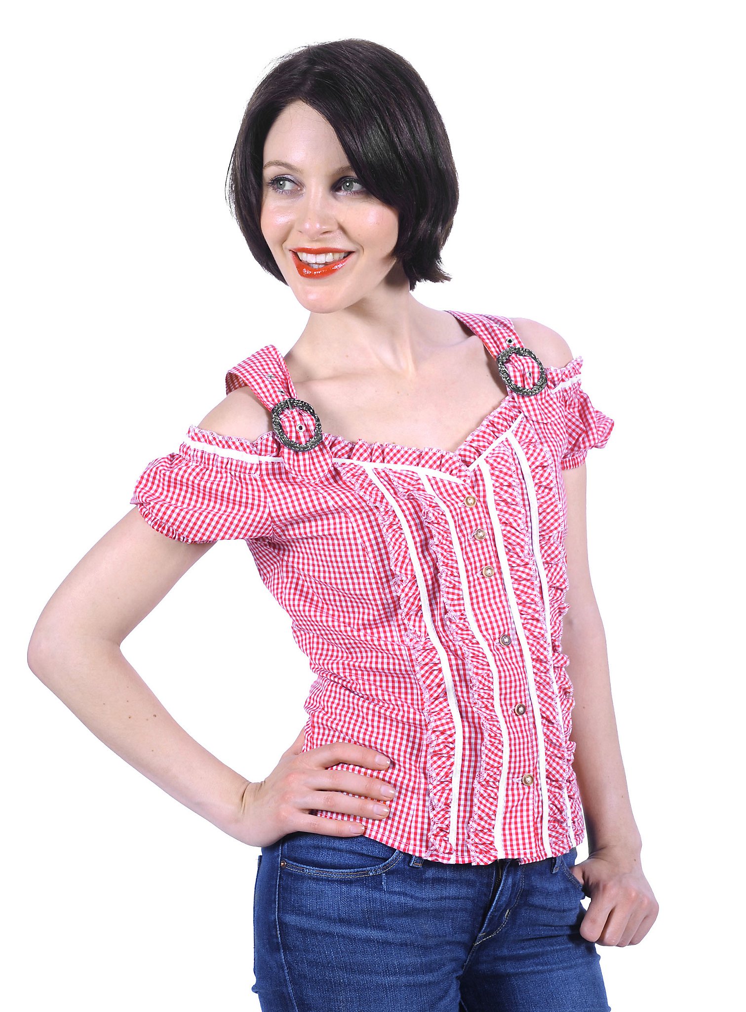 Bavarian Style Gingham Blouse pink & white