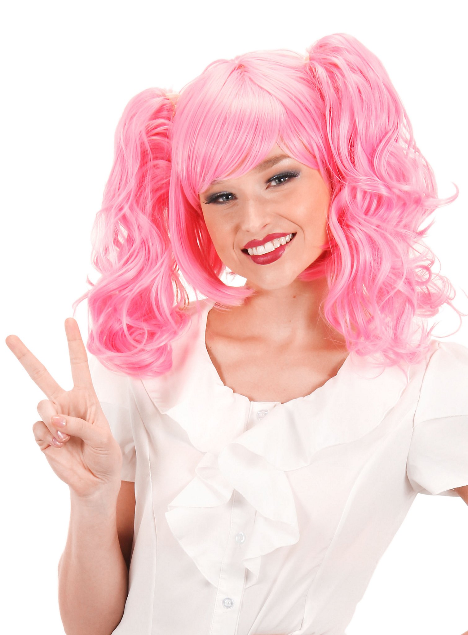 Anime Perücke mit Zopf-Clips pink Anime Perücke mit Zopf-Clips pink