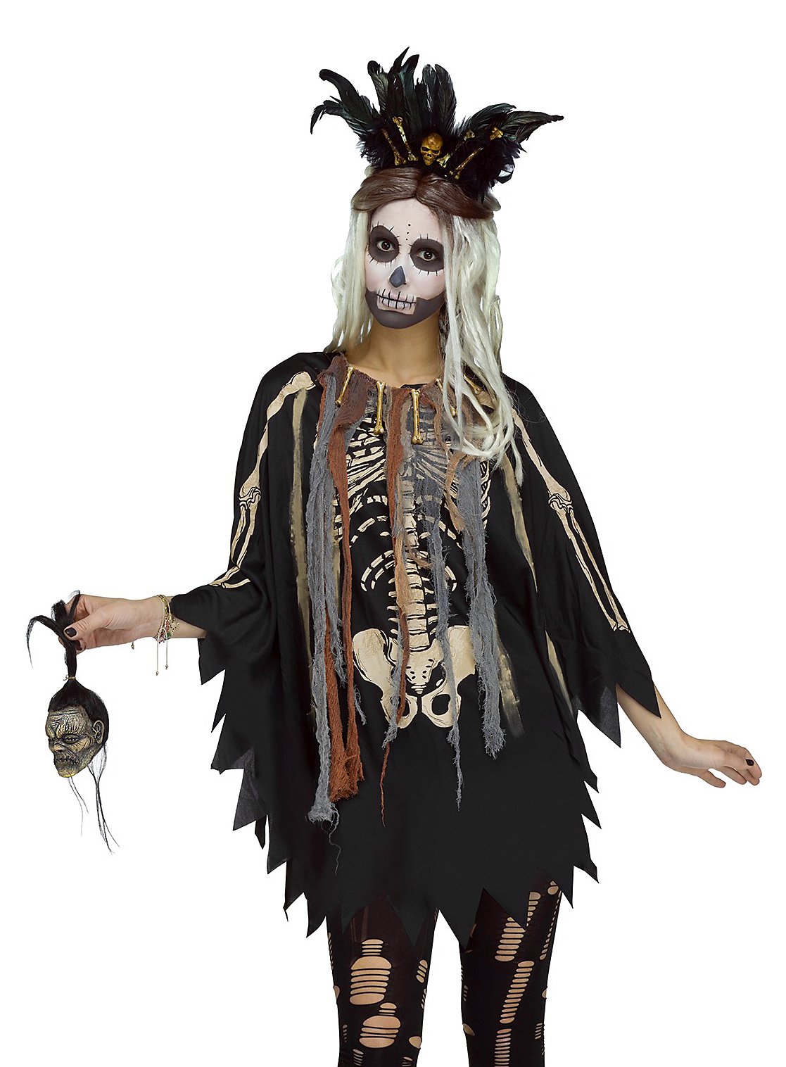 Voodoo Poncho | Halloween Kostüm für Damen | Größe: | Farbe: Schwarz